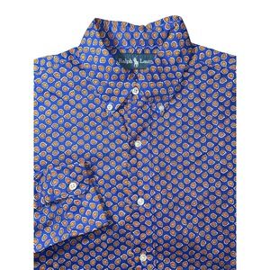 VTG Polo Ralph Lauren Button Down Shirt Orange Blue AOP Geometric Men's M 80s 90